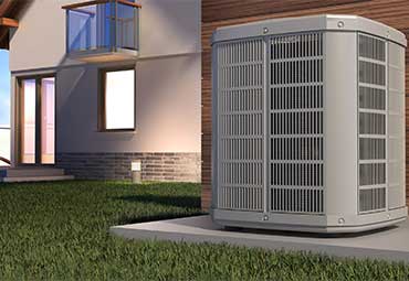 air heat pump and house 3d illustration